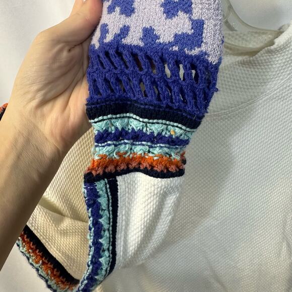 Free People Switch It Up Cuff Thermal White Mock Neck Animal Print Crochet S - Picture 6 of 7